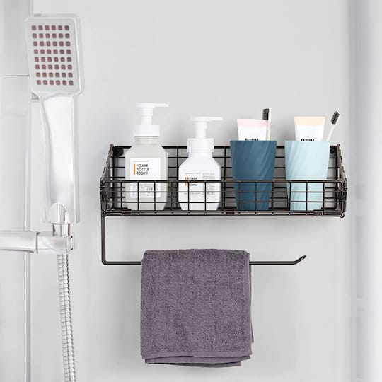 NEX™ 16" Wall Mounted Wire Basket Shelf & Paper Roll Holder